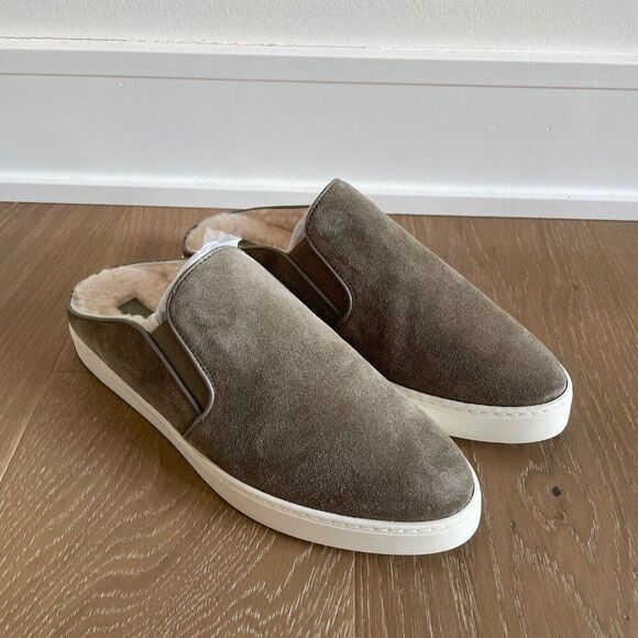 Vince Garvey Slip On Mule Sneaker Womens 5 Flint Brown Shearling Suede NEW - Picture 3 of 8